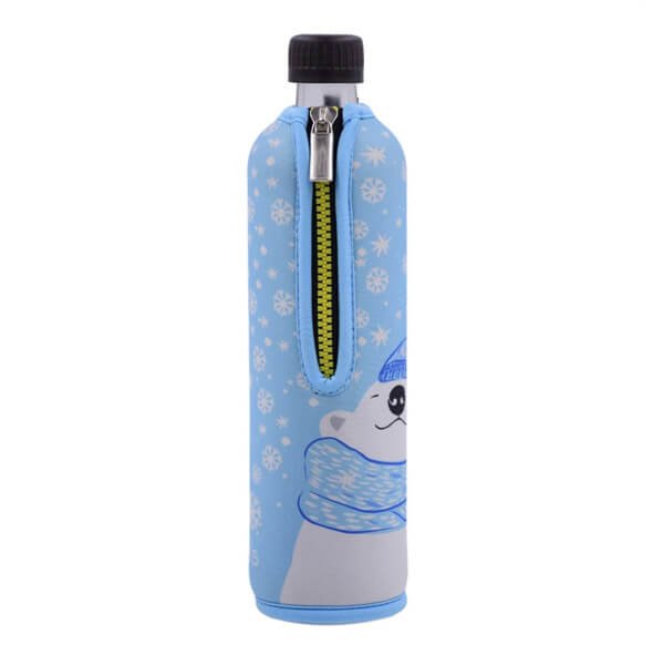 Glas Trinkflasche mit Neoprenbezug Eisbaer 500 ml