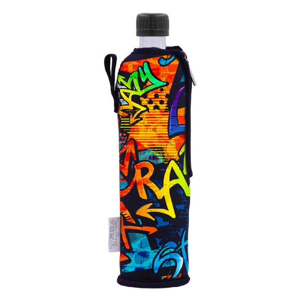 Doras Glas Trinkflasche mit Neoprenbezug Graffiti 500 ml